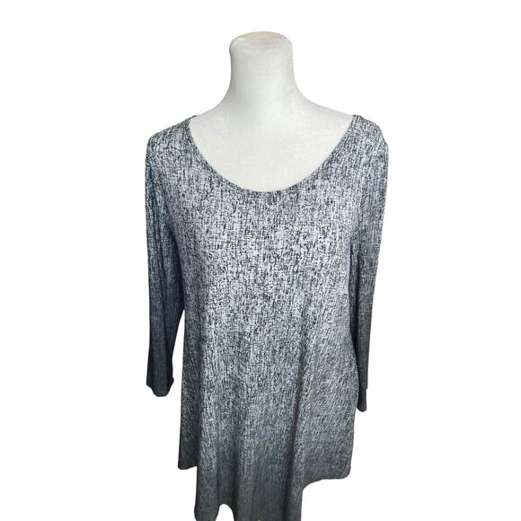 Clara Sun Woo Artsy Asymmetrical Tunic Top Gray Black Slinky Blouse Women's XS‎ - Picture 2 of 9